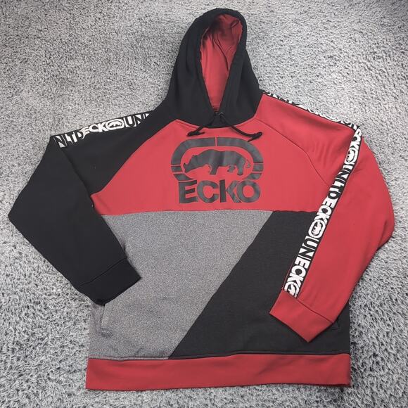 Ecko Sweatshirt Adult Extra Large Red Gray Black Streetwear Y2K Hoodie Fleece - Picture 1 of 6